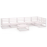 7 Piece Garden Lounge Set White Solid Pinewood - Front View