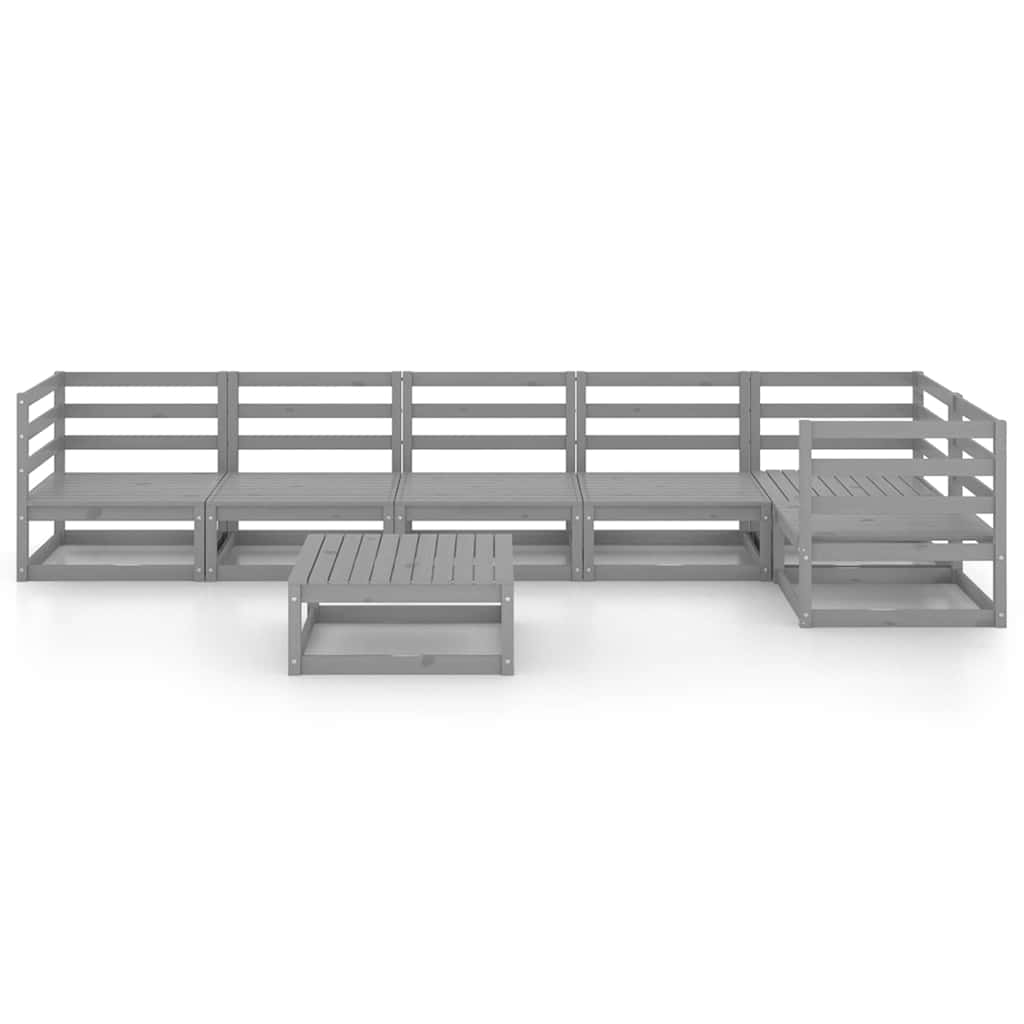 7 Piece Garden Lounge Set Grey Solid Wood Pine