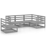 5 Piece Garden Lounge Set Grey Solid Pinewood - Front View