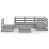 6 Piece Garden Lounge Set Grey Solid Pinewood - Side View