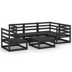 6 Piece Garden Lounge Set Black Solid Wood Pine