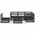 6 Piece Garden Lounge Set Black Solid Wood Pine