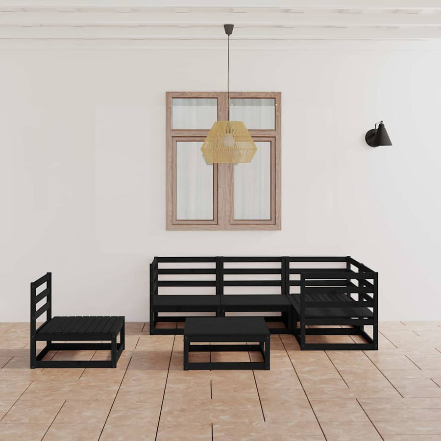 6 Piece Garden Lounge Set Black Solid Wood Pine