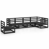 6 Piece Garden Lounge Set Black Solid Wood Pine - Front View