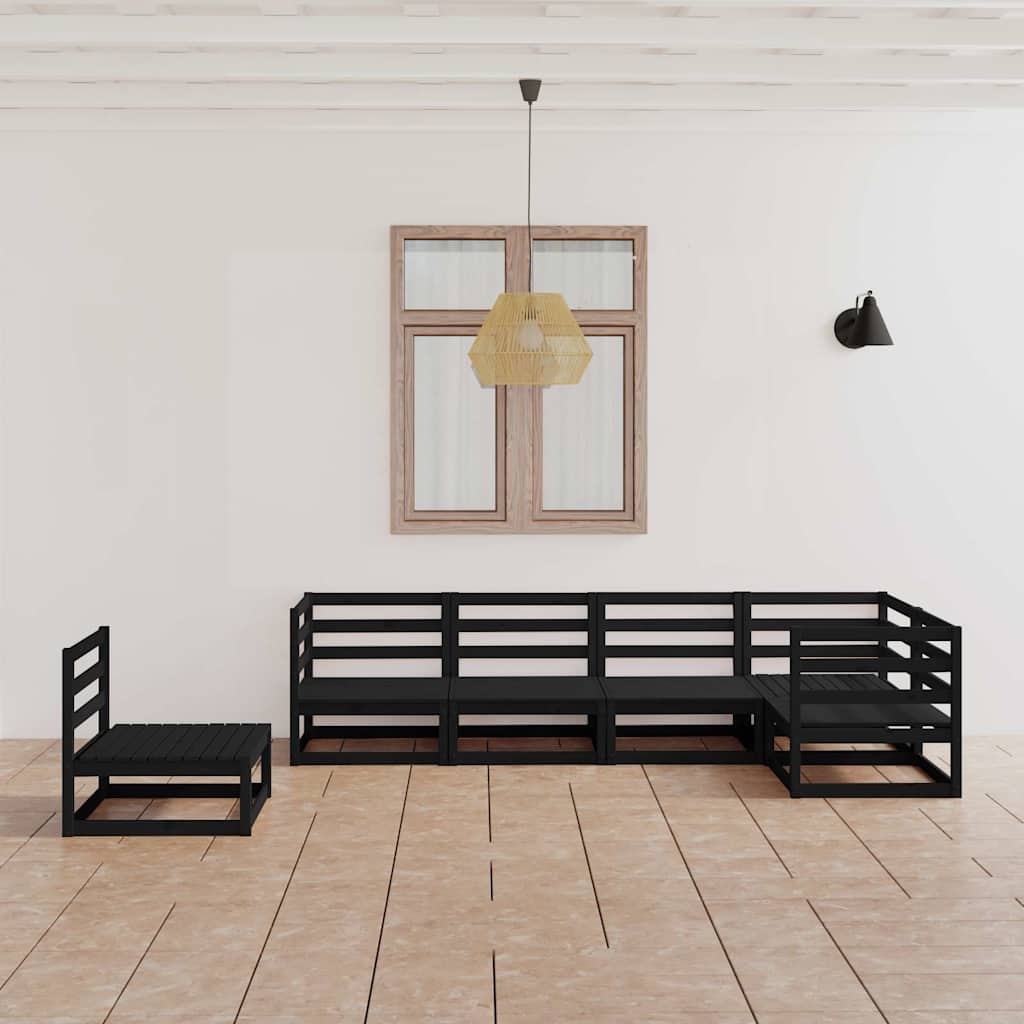 6 Piece Garden Lounge Set Black Solid Wood Pine
