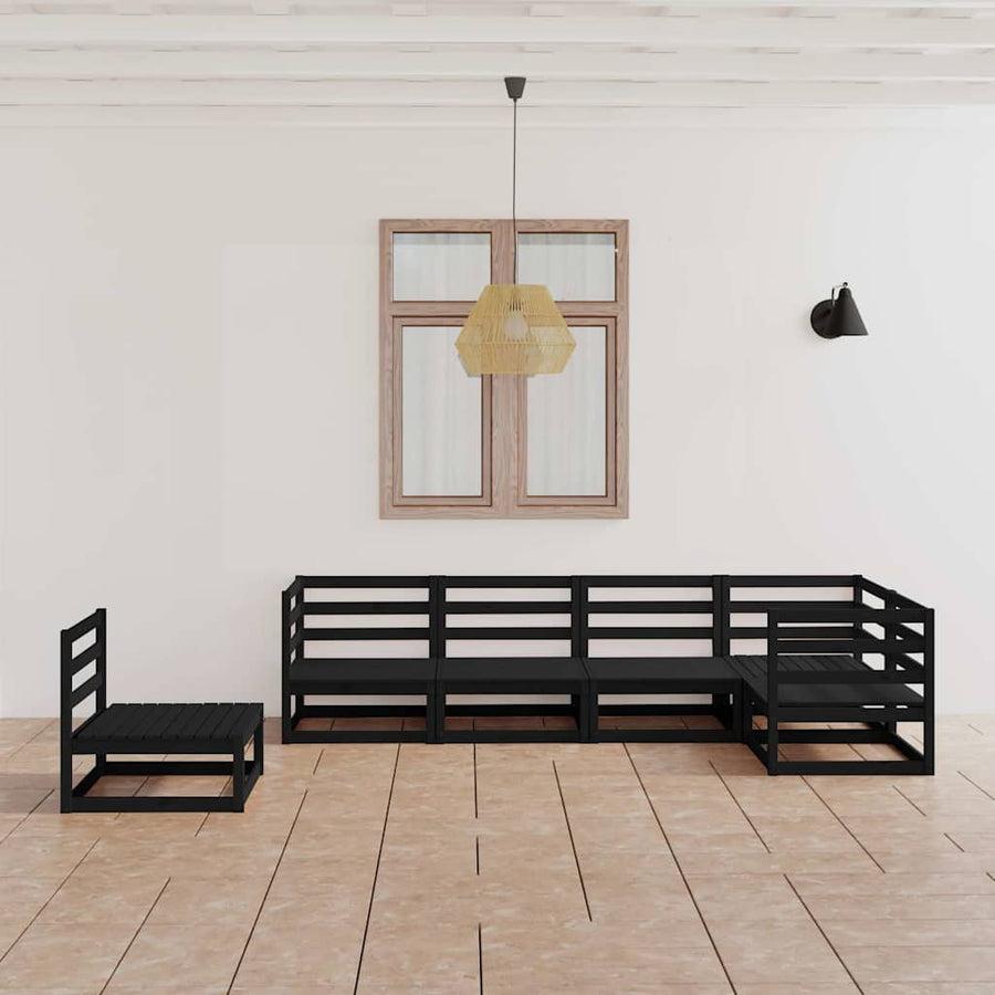 6 Piece Garden Lounge Set Black Solid Wood Pine