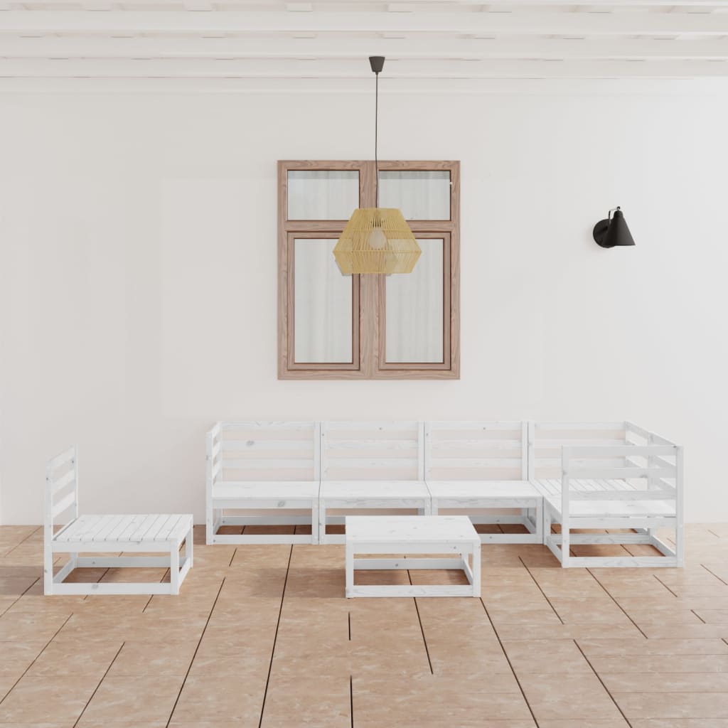7 Piece Garden Lounge Set White Solid Pinewood