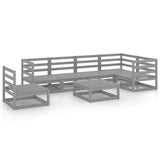 7 Piece Garden Lounge Set Grey Solid Pinewood - Front View