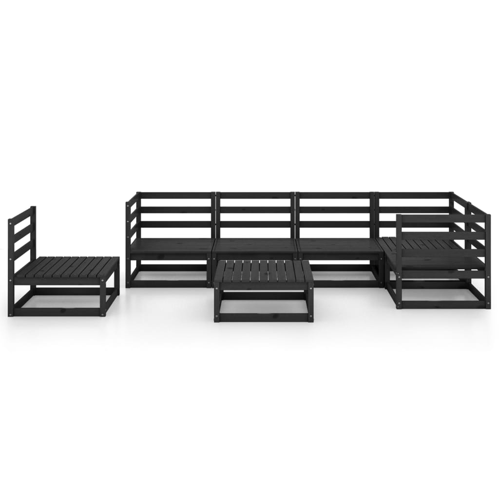 7 Piece Garden Lounge Set Black Solid Pinewood