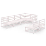 7 Piece Garden Lounge Set White Solid Pinewood - Front View
