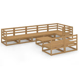 9 Piece Garden Lounge Set Honey Brown Solid Pinewood - Front View