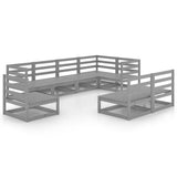 8 Piece Garden Lounge Set Grey Solid Wood Pine