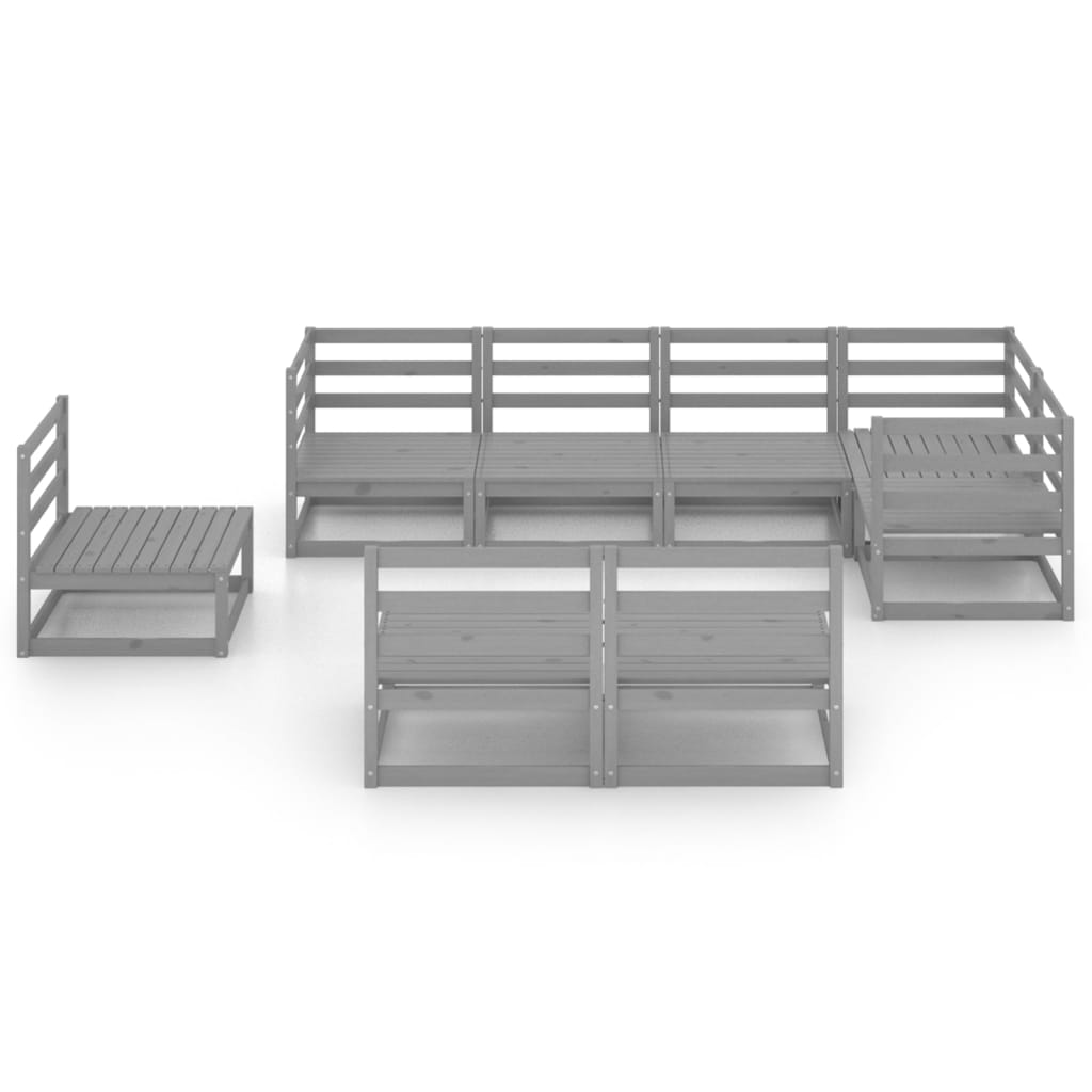 8 Piece Garden Lounge Set Grey Solid Wood Pine