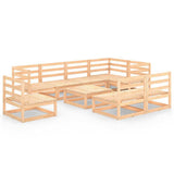 9 Piece Garden Lounge Set Solid Wood Pine - Front View