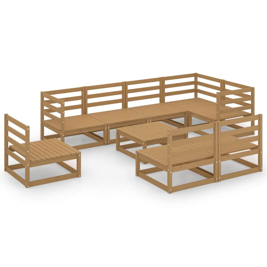 9 Piece Garden Lounge Set Honey Brown Solid Wood Pine