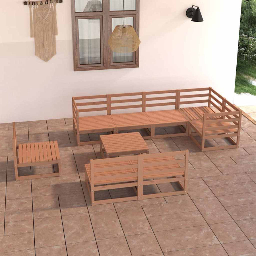 9 Piece Garden Lounge Set Honey Brown Solid Wood Pine