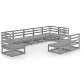 9 Piece Garden Lounge Set Grey Solid Pinewood - Front View
