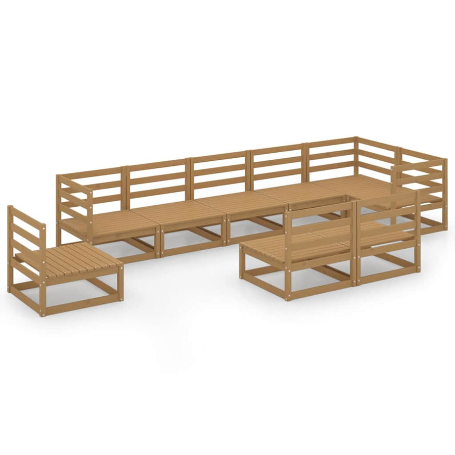 9 Piece Garden Lounge Set Honey Brown Solid Wood Pine