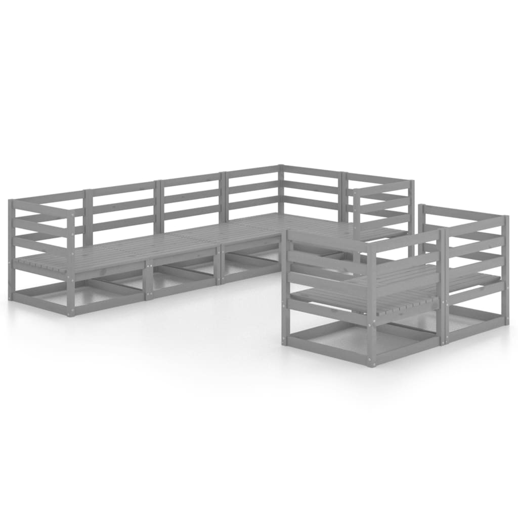 7 Piece Garden Lounge Set Grey Solid Wood Pine