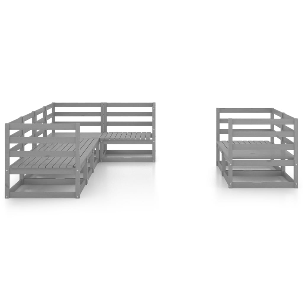7 Piece Garden Lounge Set Grey Solid Wood Pine