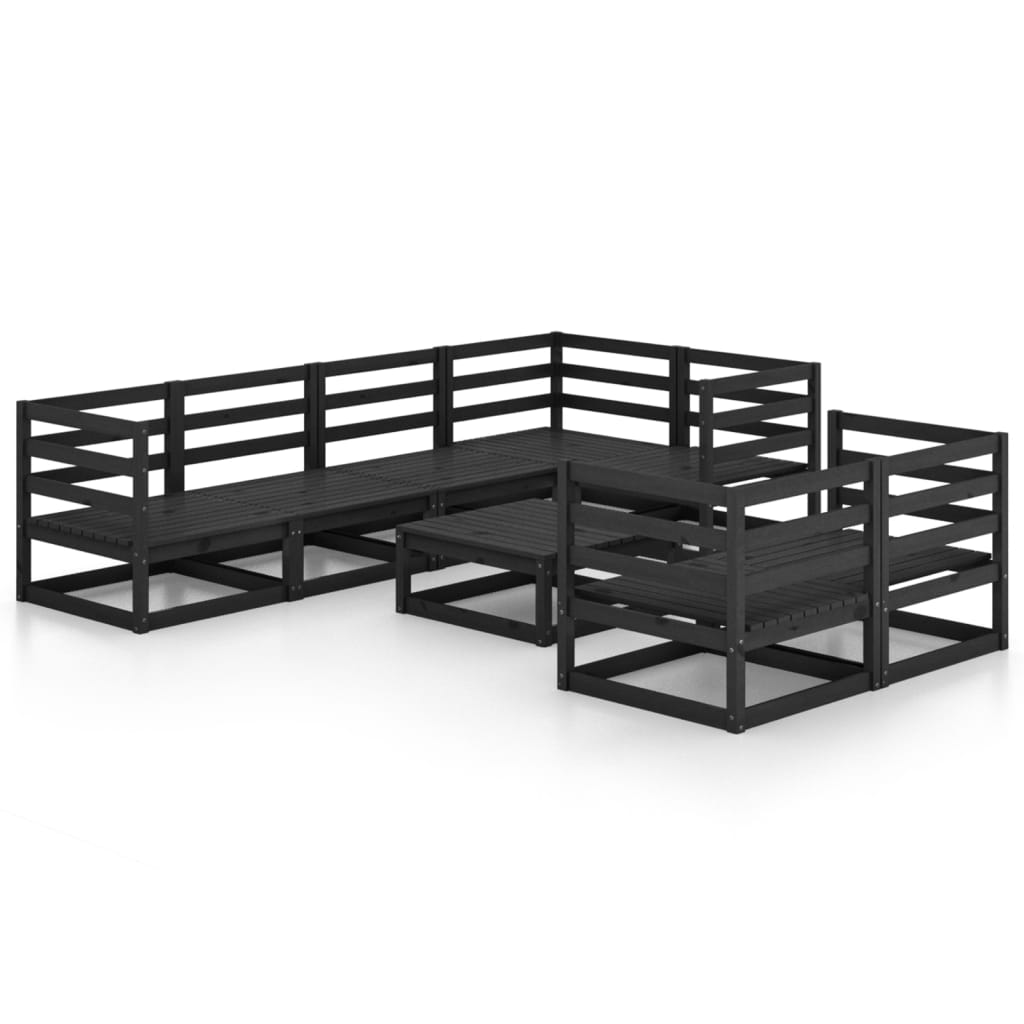8 Piece Garden Lounge Set Black Solid Pinewood