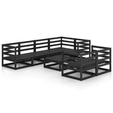 8 Piece Garden Lounge Set Black Solid Pinewood - Front View