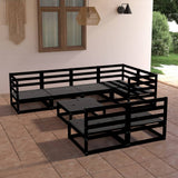 8 Piece Garden Lounge Set Black Solid Pinewood