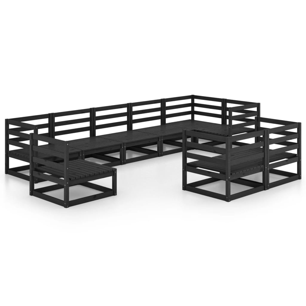 9 Piece Garden Lounge Set Black Solid Pinewood