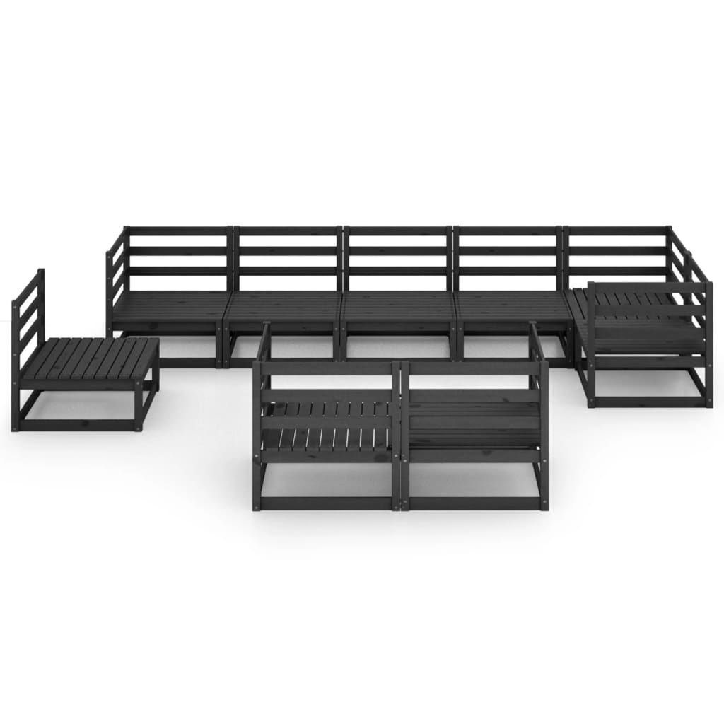 9 Piece Garden Lounge Set Black Solid Pinewood