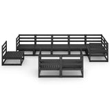 9 Piece Garden Lounge Set Black Solid Pinewood - Side View