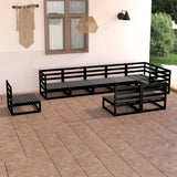 9 Piece Garden Lounge Set Black Solid Pinewood