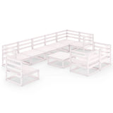 10 Piece Garden Lounge Set White Solid Pinewood - Front View