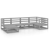 6 Piece Garden Lounge Set Grey Solid Pinewood - Front View