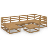 7 Piece Garden Lounge Set Honey Brown Solid Wood Pine - Front View