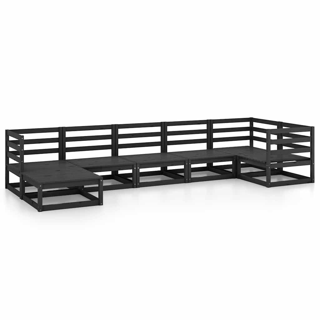 7 Piece Garden Lounge Set Black Solid Wood Pine