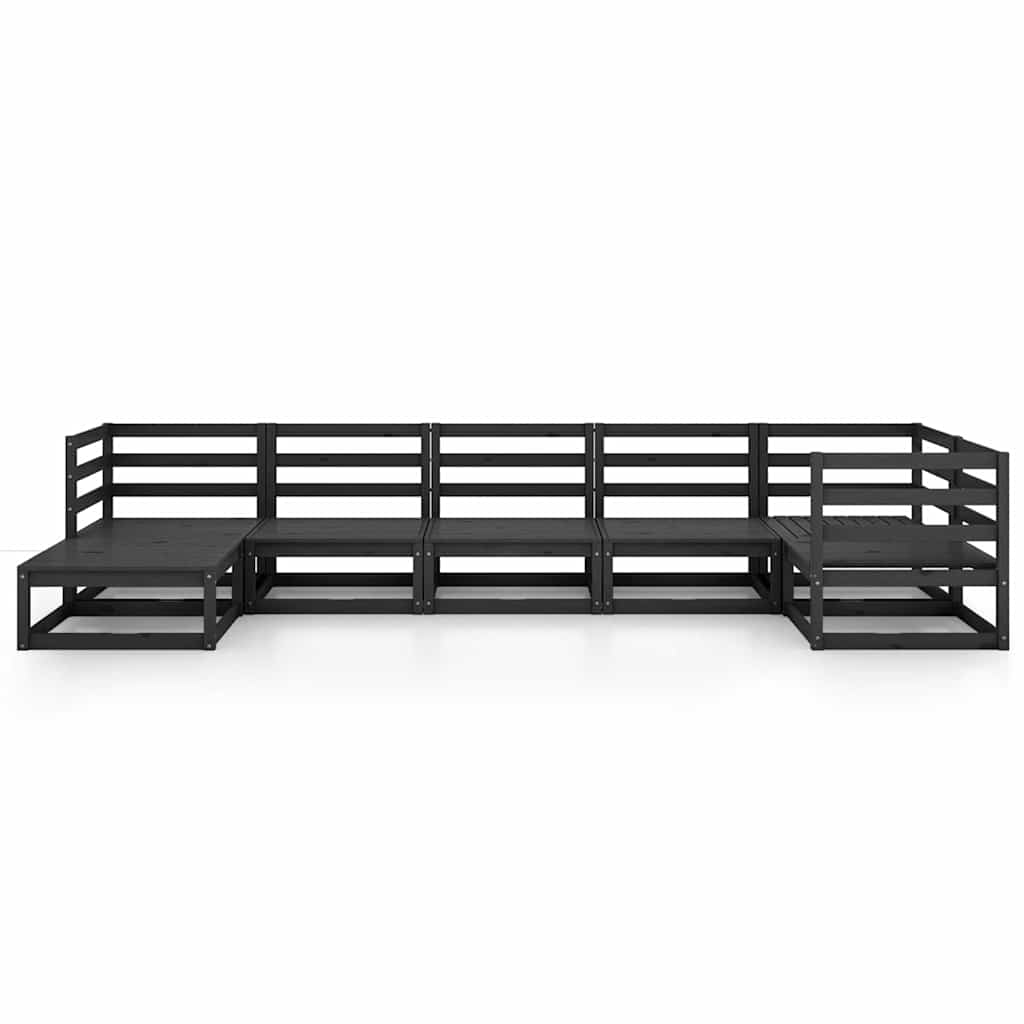 7 Piece Garden Lounge Set Black Solid Wood Pine