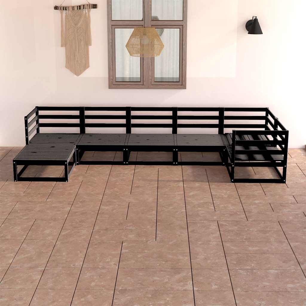 7 Piece Garden Lounge Set Black Solid Wood Pine