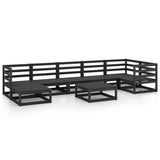 8 Piece Garden Lounge Set Black Solid Pinewood - Front View