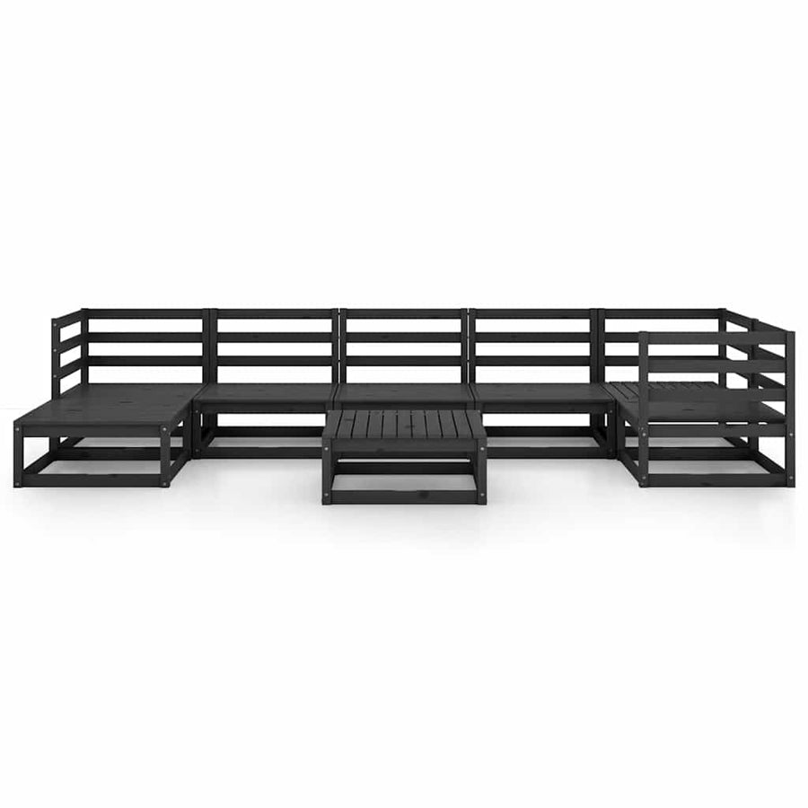 8 Piece Garden Lounge Set Black Solid Wood Pine