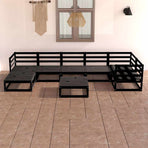 8 Piece Garden Lounge Set Black Solid Wood Pine