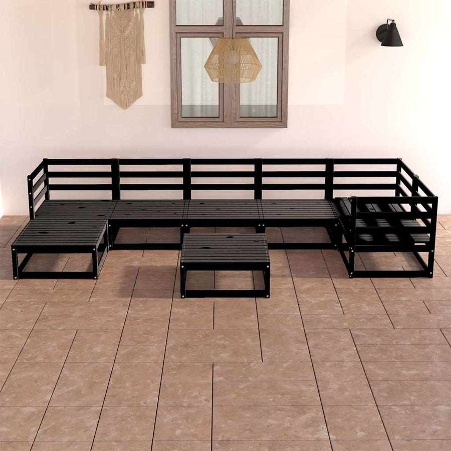 8 Piece Garden Lounge Set Black Solid Wood Pine