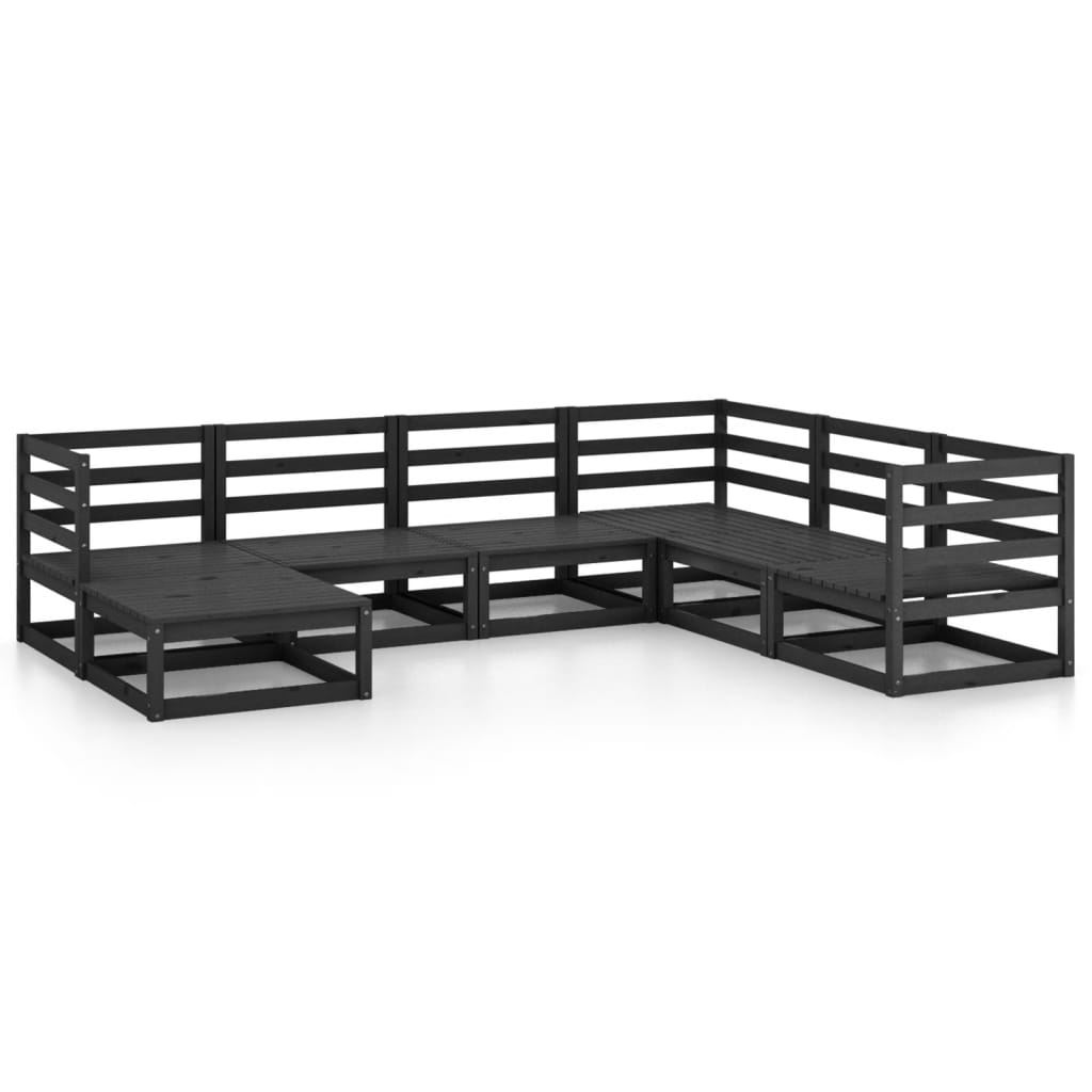 7 Piece Garden Lounge Set Black Solid Pinewood