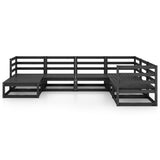 7 Piece Garden Lounge Set Black Solid Pinewood
