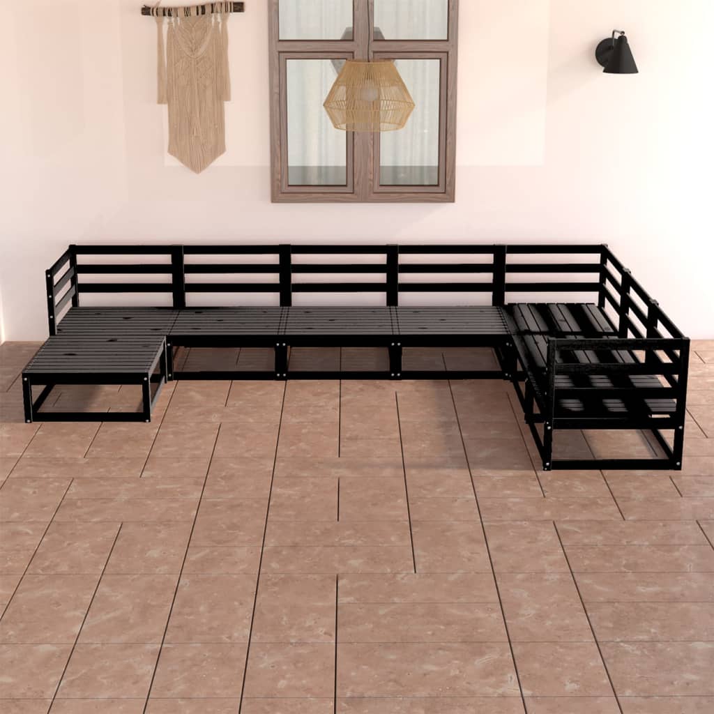 7 Piece Garden Lounge Set Black Solid Pinewood
