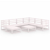 8 Piece Garden Lounge Set White Solid Pinewood - Front View