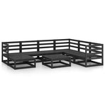 8 Piece Garden Lounge Set Black Solid Wood Pine