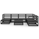 8 Piece Garden Lounge Set Black Solid Wood Pine