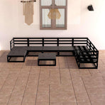 8 Piece Garden Lounge Set Black Solid Wood Pine