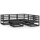 6 Piece Garden Lounge Set Black Solid Pinewood - Front View