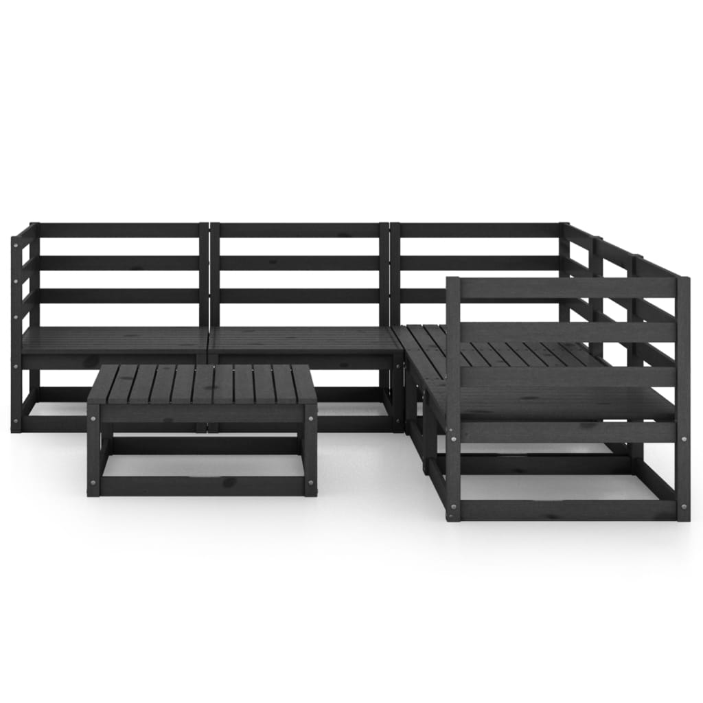 6 Piece Garden Lounge Set Black Solid Pinewood